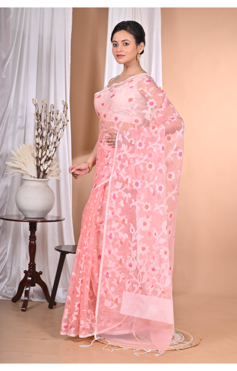 Morchari Heavy Jamdani Saree-Peach