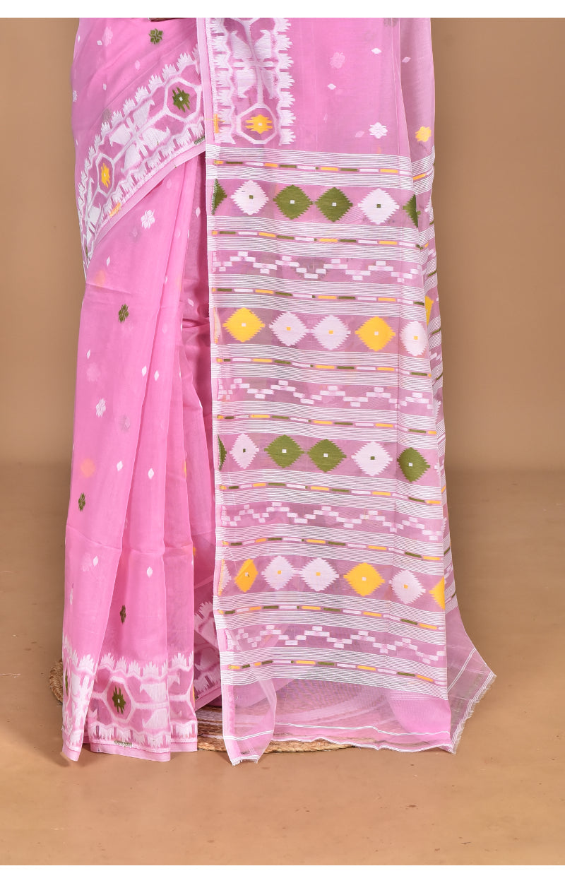 Morchari Pure Cotton Dhakai Jamdani Handloom Saree-Pink