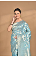 Morchari Banarasi Silk Chanderi Saree-Blue
