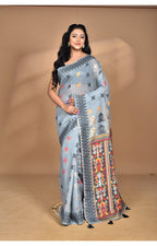 Morchari Women Desgin Chanderi Silk Saree-Grey