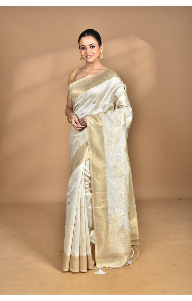 Morchari Jari Sami Silk Saree-Off White