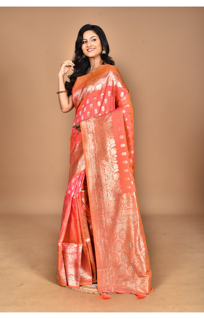 Morchari Heavy Kolhapuri Stone Work Saree-Orange
