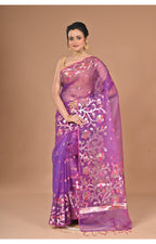 Morchari Semi Orzanga Jamdani Silk Saree-Purple