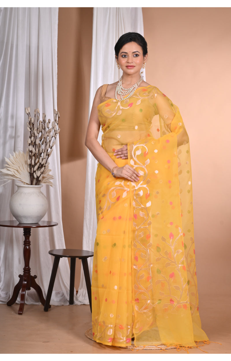 Morchari Heavy Jamdani Silk Orzanga Saree-Yellow
