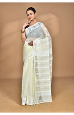 Morchari Pure Cotton Dhakai Jamdani Handloom Saree-Cream