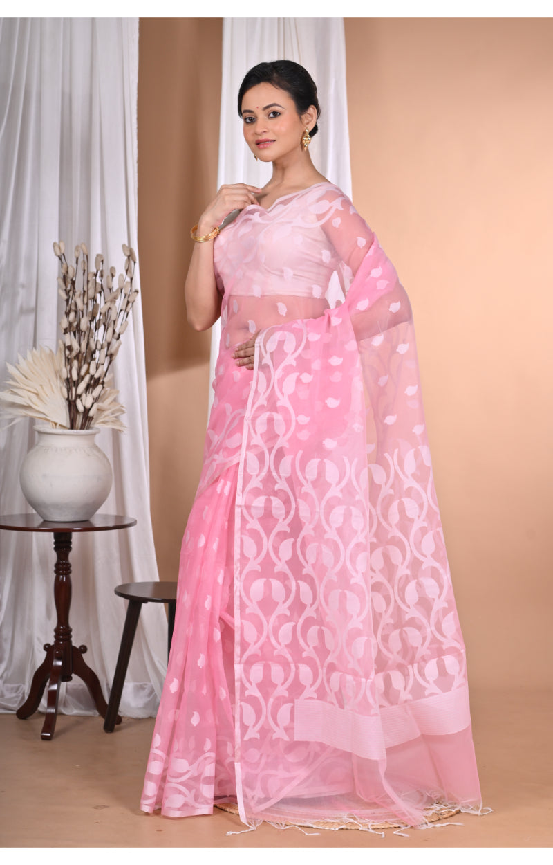 Morchari Heavy Jamdani Saree-Pink
