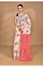 Morchari Pure Cotton Dhakai Jamdani Handloom Saree-Off White