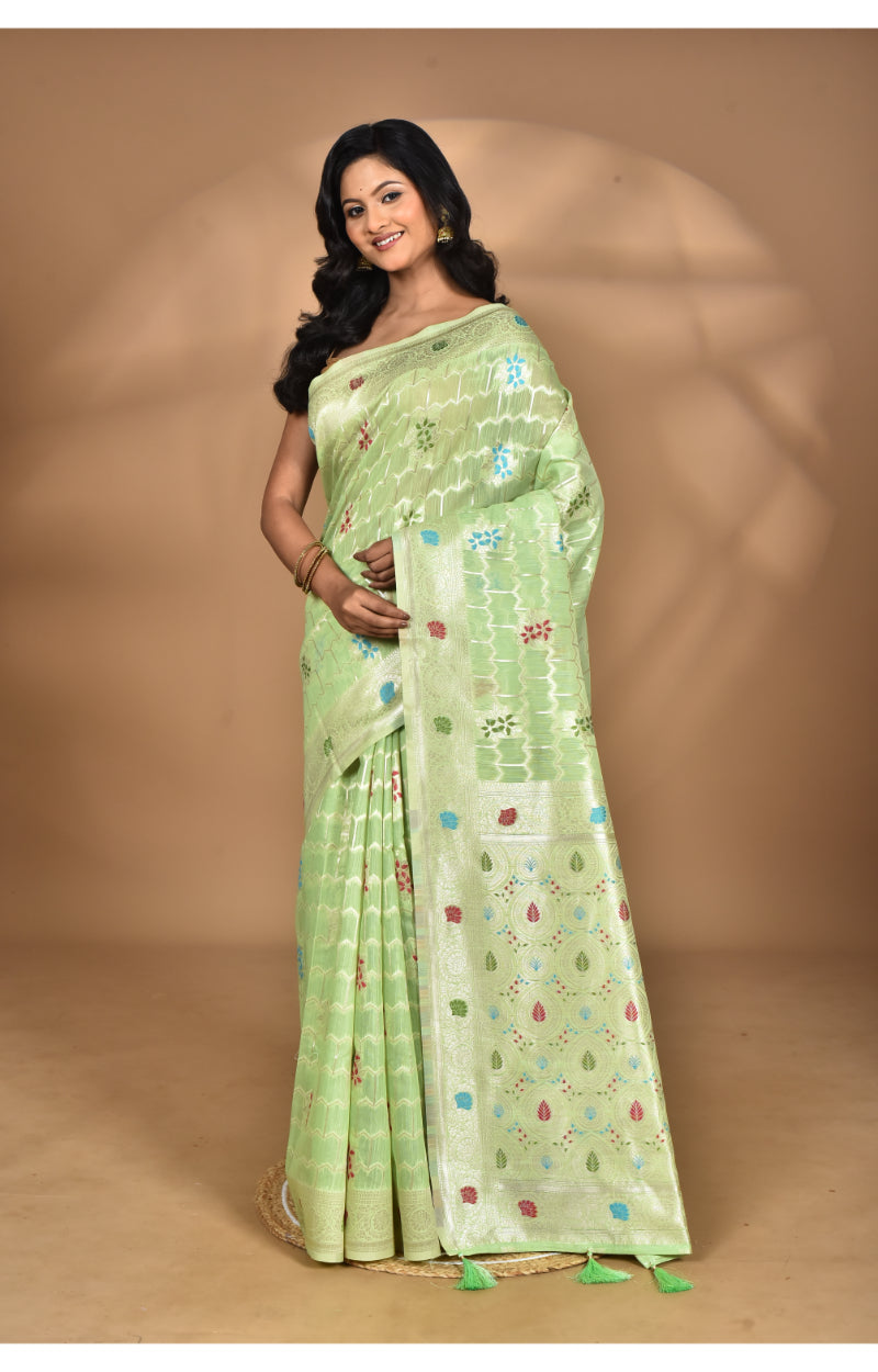 Morchari Women Desgin Chanderi Silk Saree-Green