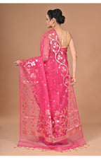 Morchari Semi Orzanga Jamdani Silk Saree-Rani Pink