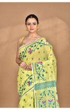 Morchari Pure Cotton Dhakai Jamdani Handloom Saree-Yellow