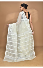 Morchari Pure Cotton Dhakai Jamdani Handloom Saree-Cream