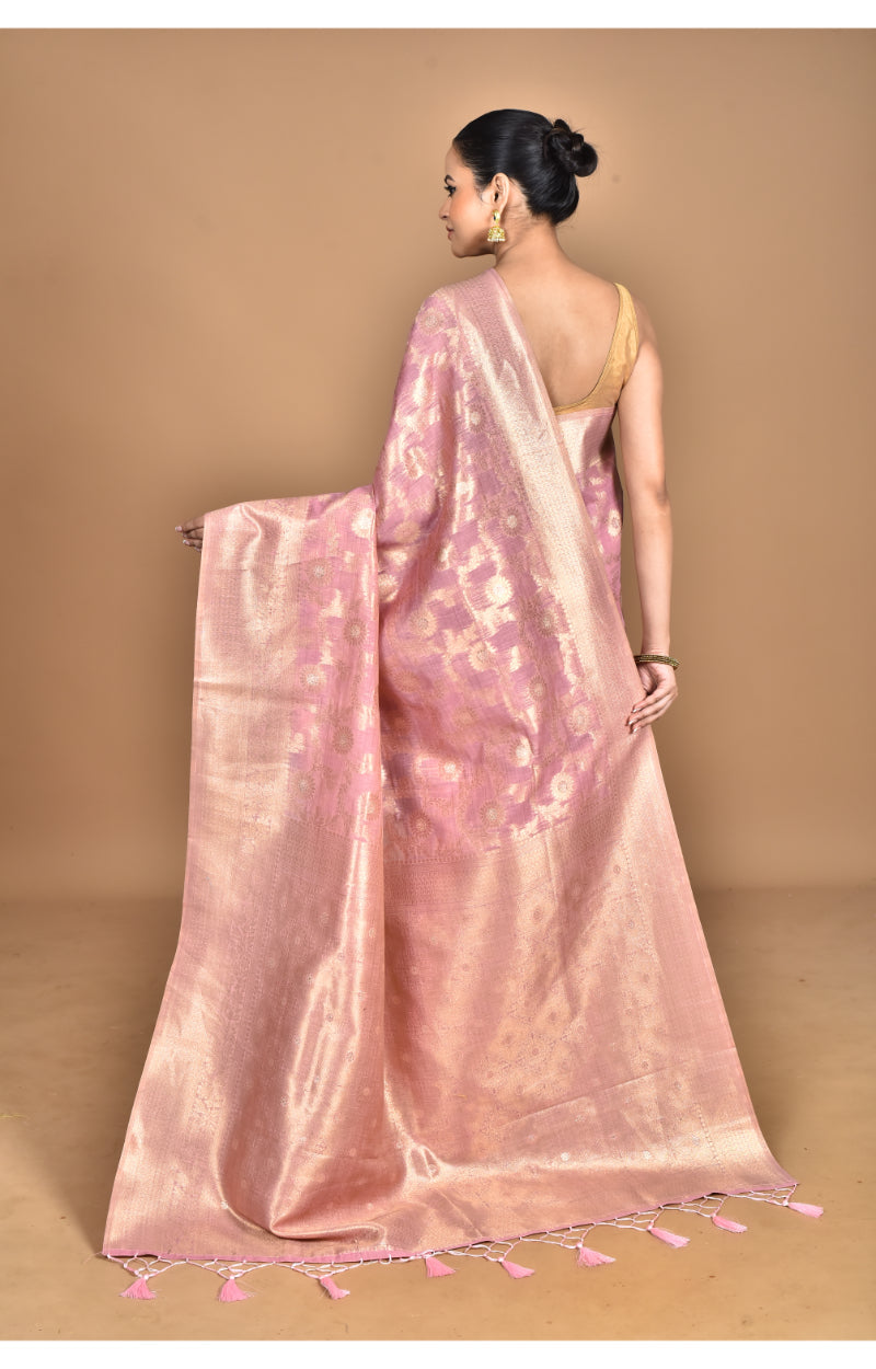 Morchari Banarasi Silk Chanderi Saree-Pink