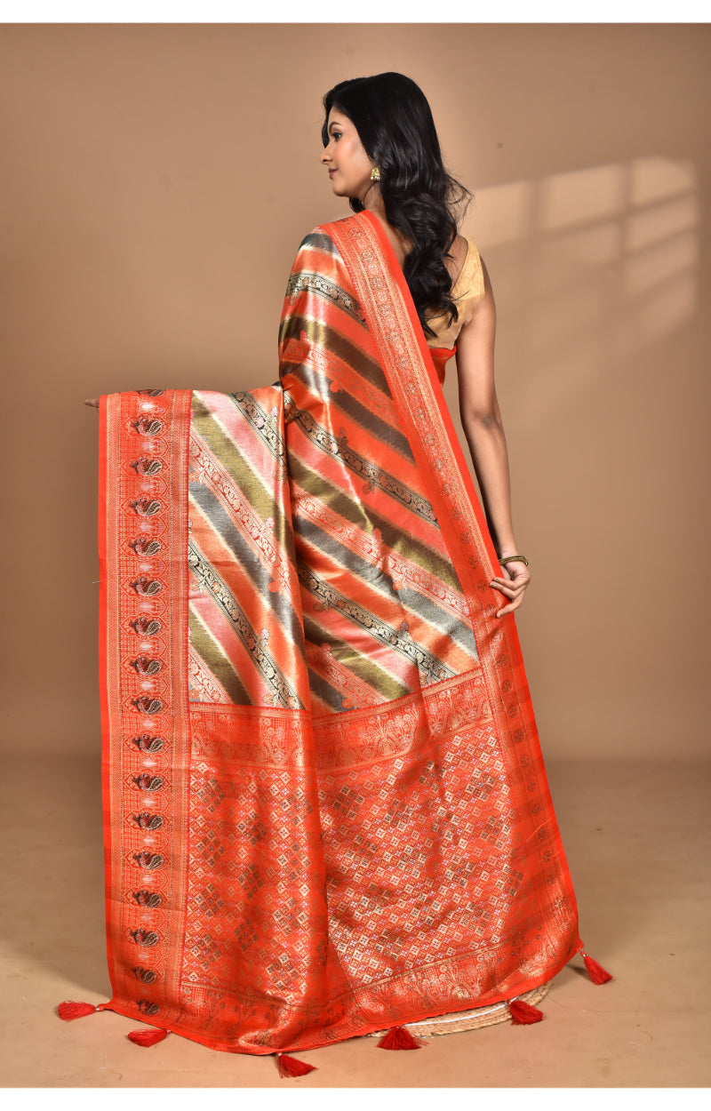 Morchari Ethnic Motifs Silk Blend Dharmavaram Saree-Orange