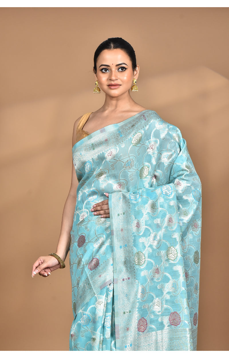 Morchari Women Desgin Chanderi Silk Saree-Blue
