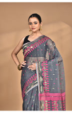 Morchari Pure Cotton Dhakai Jamdani Handloom Saree-Grey