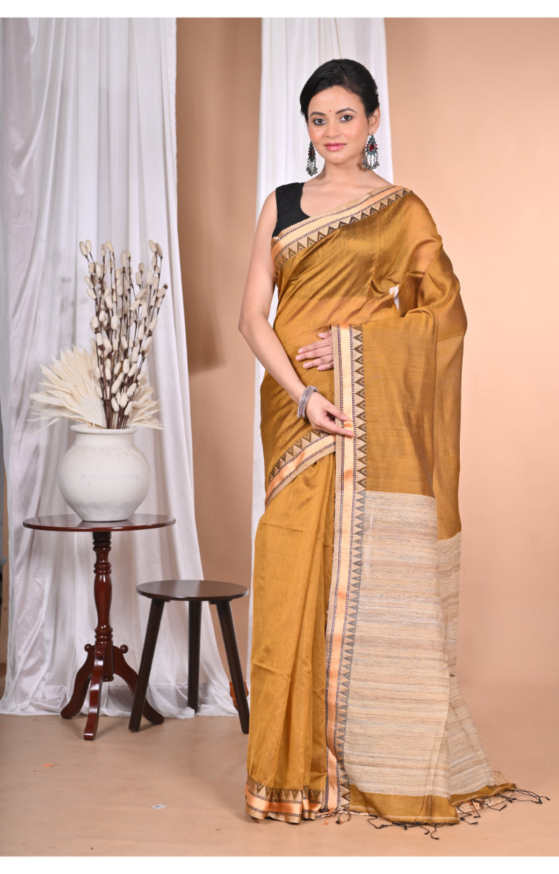 Morchari Pure Cotton Dhakai Jamdani Handloom Saree-Golden