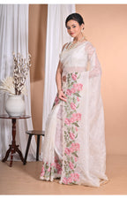 Morchari Pure Orzanga Tread Work Saree-Off White