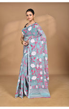 Morchari Pure Cotton Dhakai Jamdani Handloom Saree-Blue