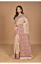 Morchari Pure Cotton Dhakai Jamdani Handloom Saree-Beige