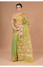 Morchari Heavy Jamdani Silk Orzanga Saree-Green