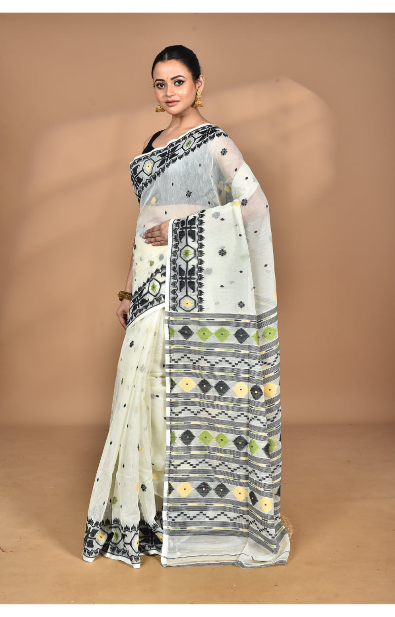 Morchari Pure Cotton Dhakai Jamdani Handloom Saree-Multi
