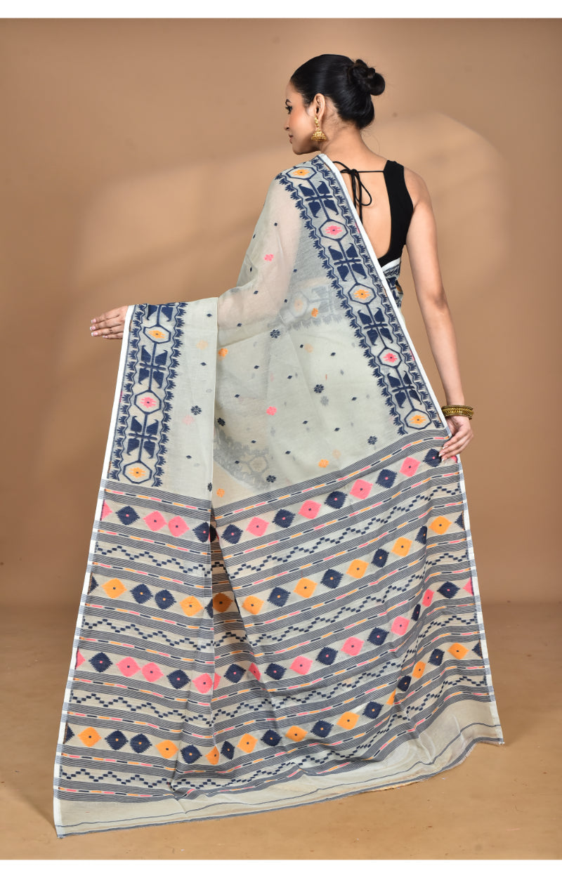 Morchari Pure Cotton Dhakai Jamdani Handloom Saree-Grey