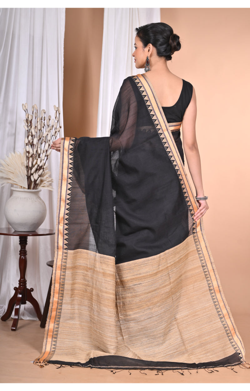 Morchari Pure Cotton Dhakai Jamdani Handloom Saree-Black