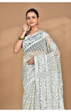 Morchari Pure Cotton Dhakai Jamdani Handloom Saree-Grey