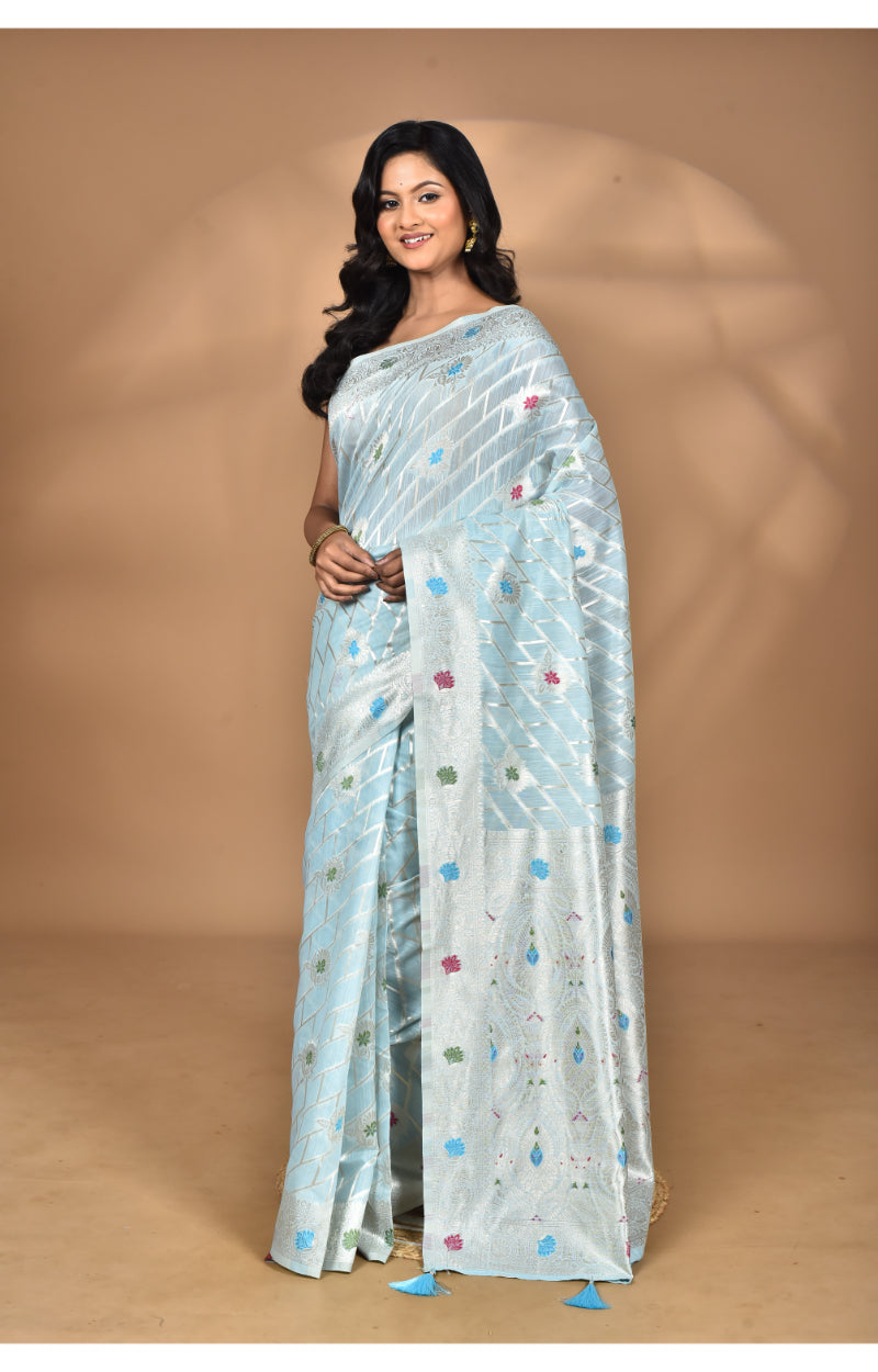 Morchari Women Desgin Chanderi Silk Saree-Blue