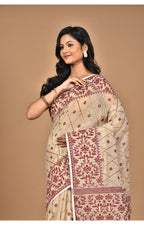 Morchari Pure Cotton Dhakai Jamdani Handloom Saree-Beige