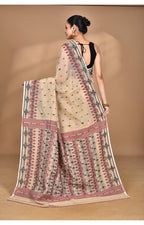 Morchari Pure Cotton Dhakai Jamdani Handloom Saree-Beige