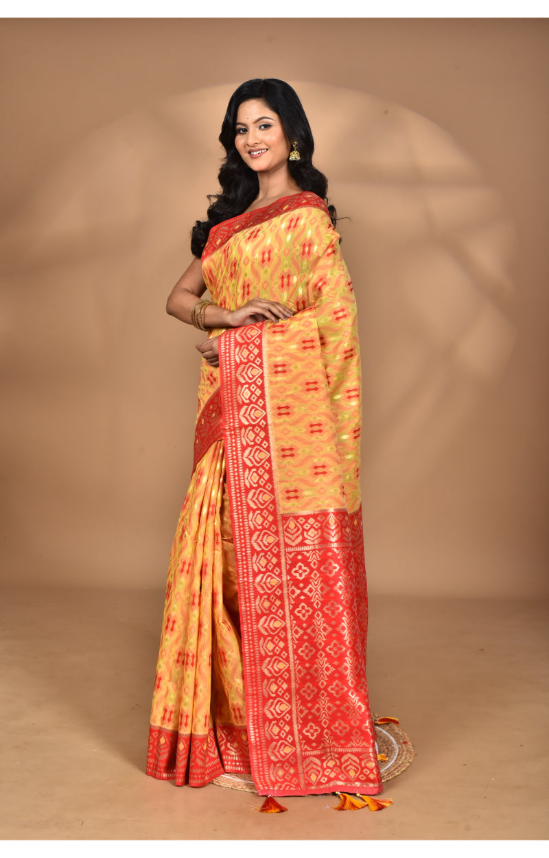 Morchari Women Desgin Kashmiri Silk Linen Saree-Yellow