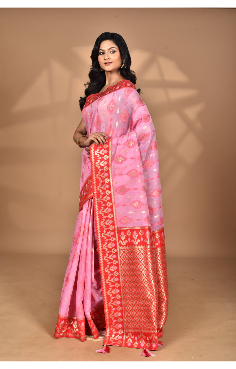 Morchari Women Desgin Kashmiri Silk Linen Saree-Pink