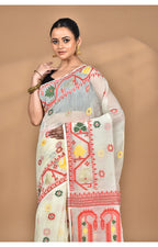 Morchari Pure Cotton Dhakai Jamdani Handloom Saree-Cream