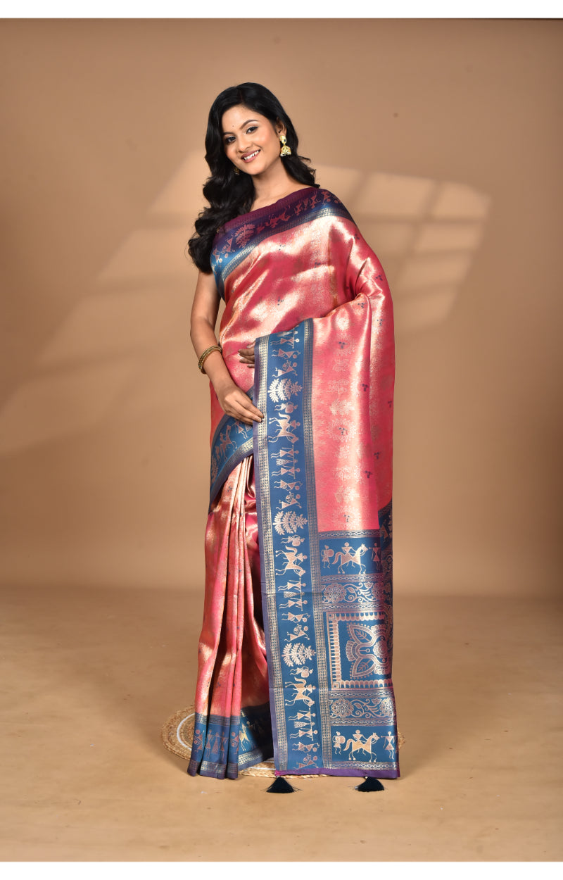 Morchari Women Desgin Two Dai Silk Saree-Pink