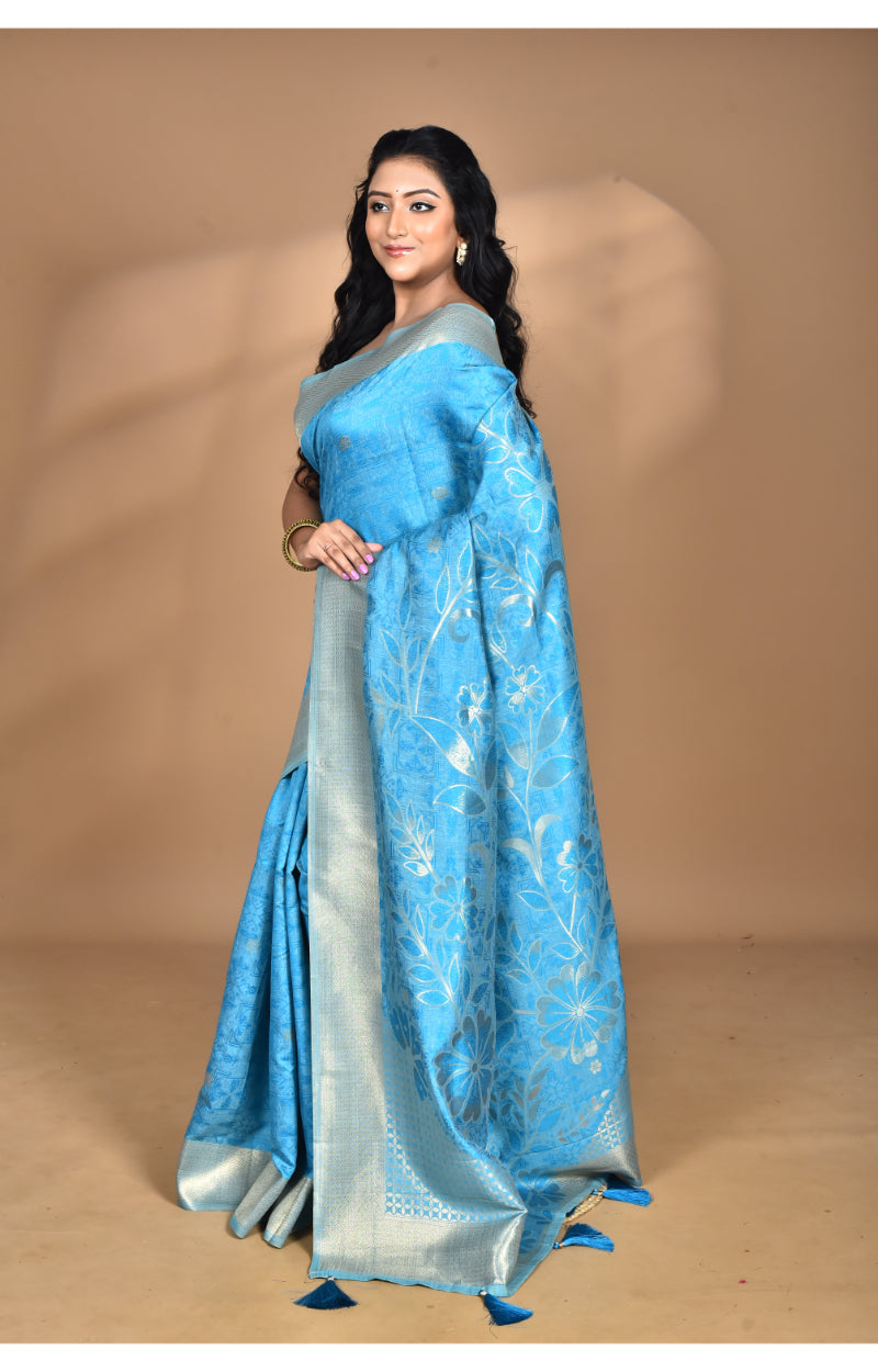 Morchari Jari Sami Silk Saree-Blue