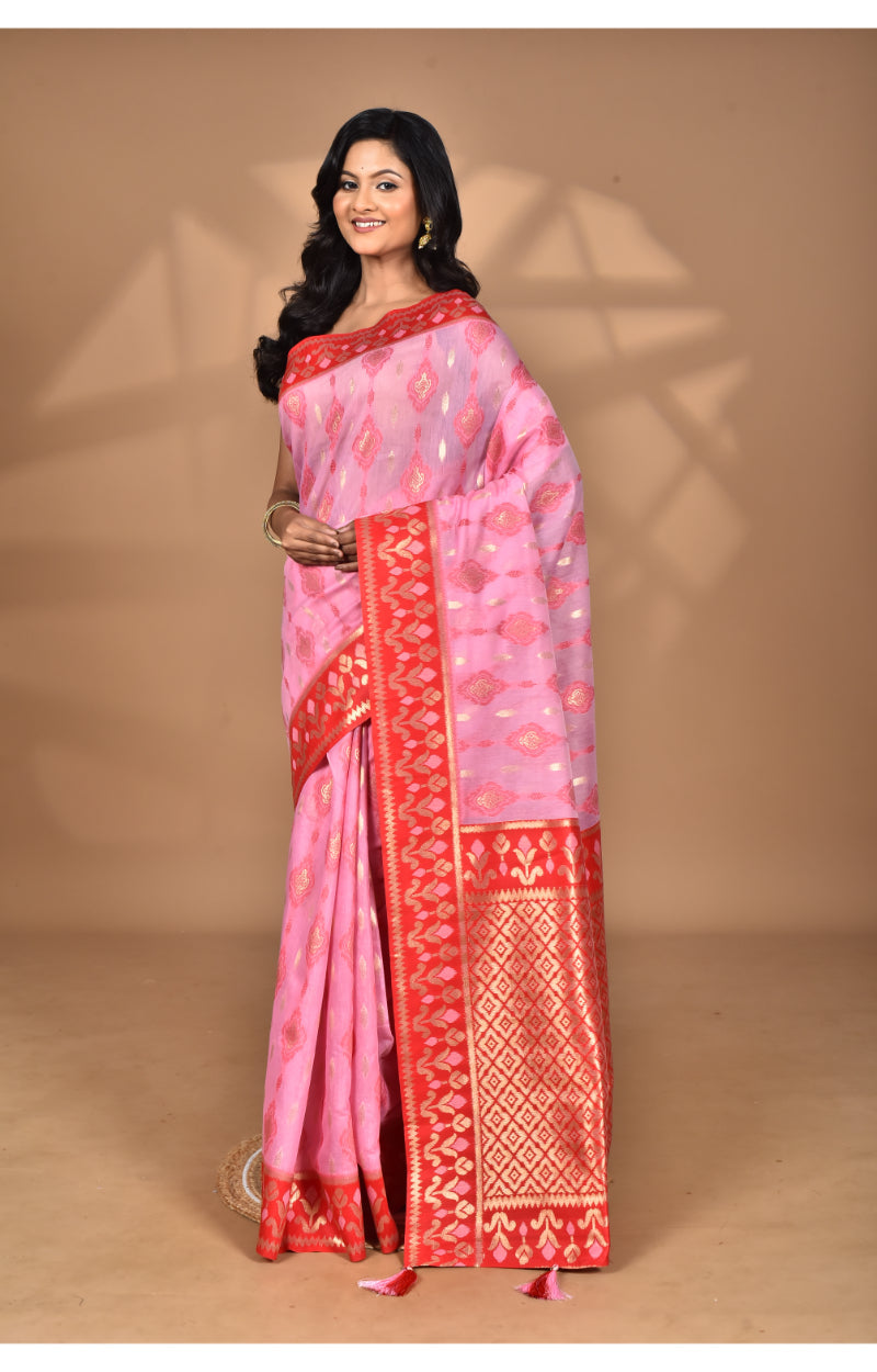Morchari Women Desgin Kashmiri Silk Linen Saree-Pink