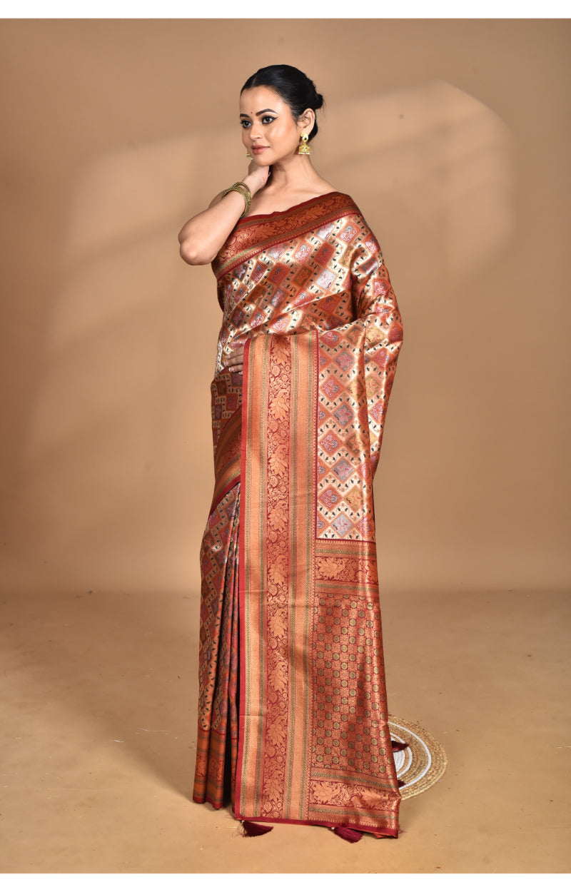 Morchari Rajputana Kanjiviram Silk Saree-Maroon