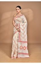 Morchari Pure Cotton Dhakai Jamdani Handloom Saree-Cream