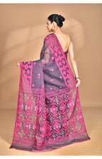 Morchari Pure Cotton Dhakai Jamdani Handloom Saree-Magenta