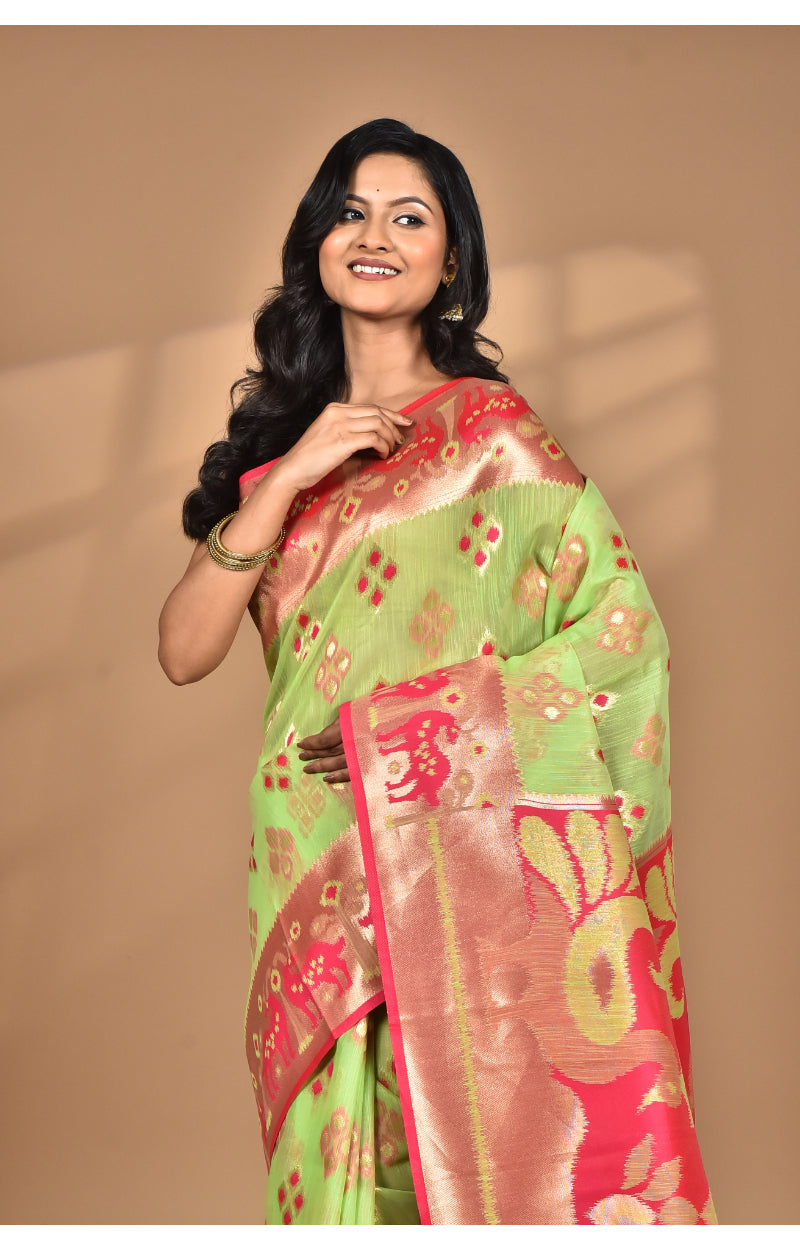 Morchari Women Desgin Two Dai Linen Saree-Multi