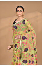 Morchari Pure Cotton Dhakai Jamdani Handloom Saree-Green