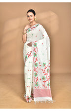 Morchari Pure Cotton Dhakai Jamdani Handloom Saree-Off White
