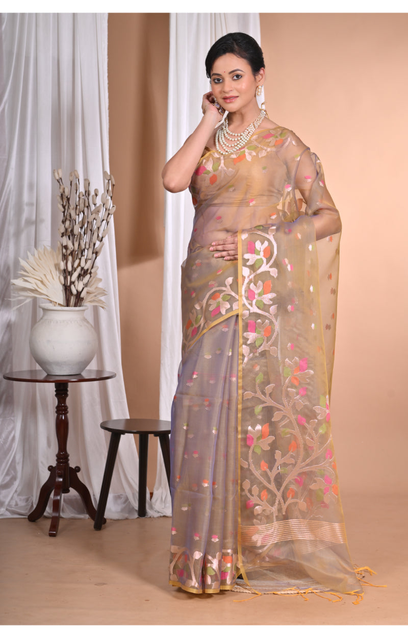 Morchari Heavy Jamdani Silk Orzanga Saree-Mehendi