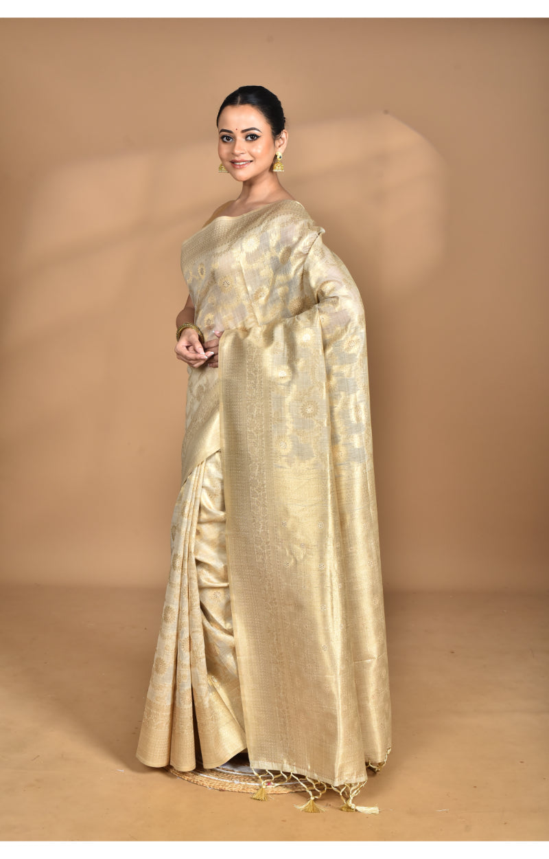 Morchari Banarasi Silk Chanderi Saree-Cream