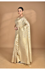 Morchari Banarasi Silk Chanderi Saree-Cream