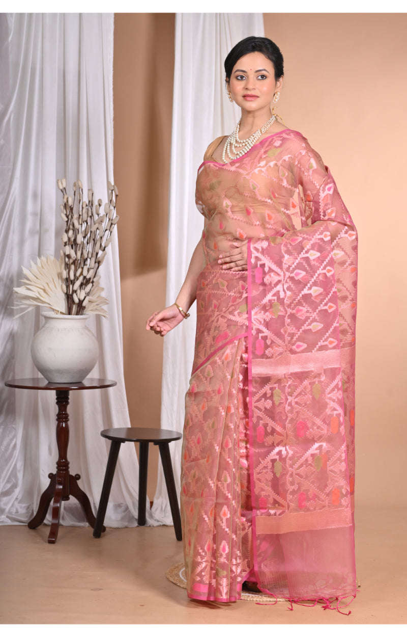 Morchari Heavy Jamdani Silk Orzanga Saree-Orange