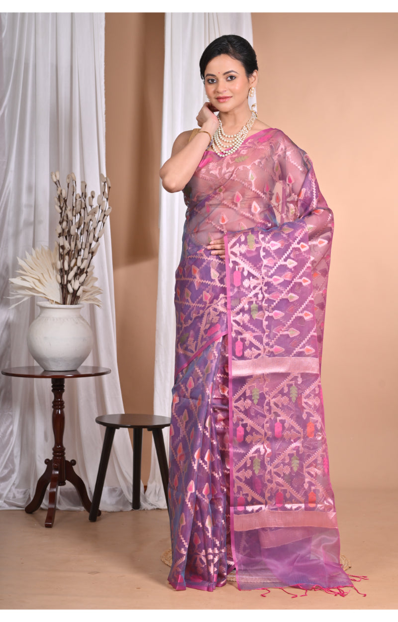 Morchari Heavy Jamdani Silk Orzanga Saree-Purple