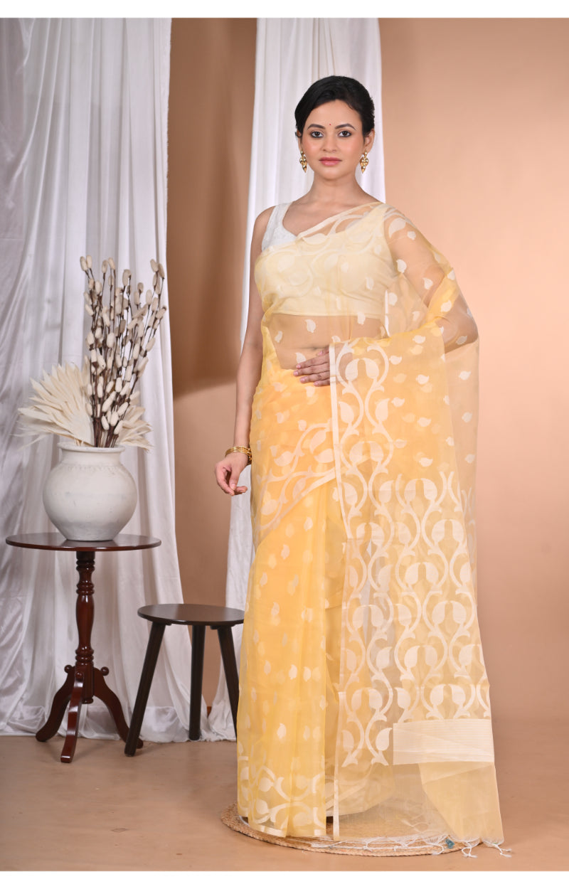 Morchari Heavy Jamdani Saree-Yellow