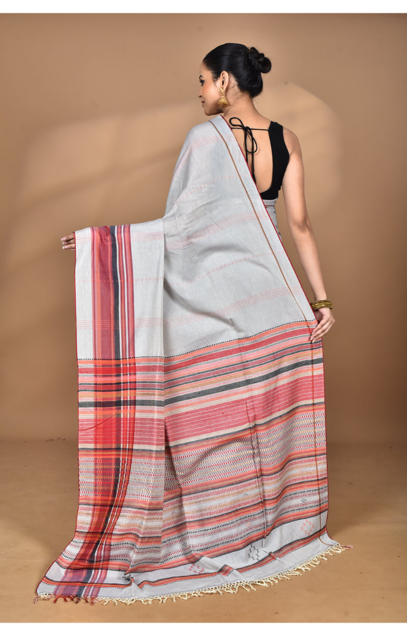 Morchari Pure Cotton Dhakai Jamdani Handloom Saree-Grey